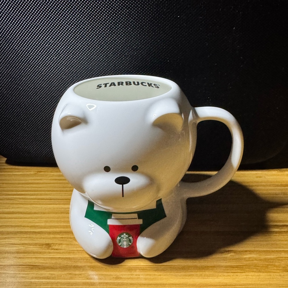 Starbucks White Bear Mug with Red and Green Accents